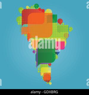South America continent world map made of colorful speech bubbles Stock Vector