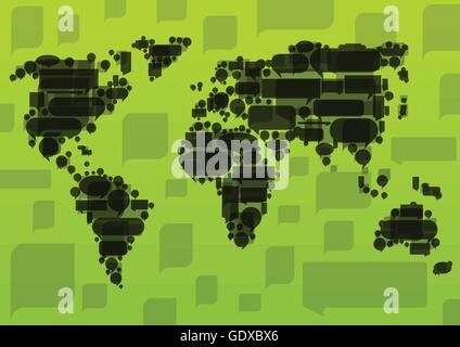 World map made of black cloud speech bubbles in ecology concept illustration background vector Stock Vector