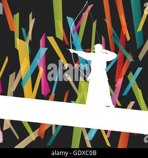 Active japanese kendo sport kyudo archer martial arts fighter bow silhouette abstract illustration sport background vector Stock Vector