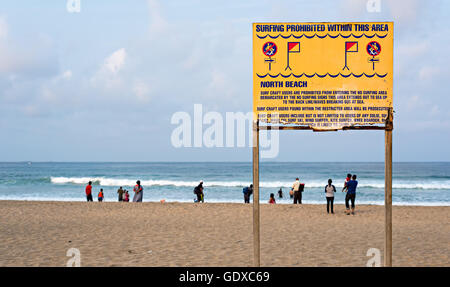 DURBAN, SOUTH AFRICA - AUGUST 17, 2015: No Surfing sign at North Beach on The Golden Mile promenade Stock Photo