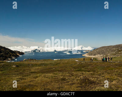 Ilulissat icefjord fed by Sermeq Kujalleq glacier Ilulissat is a town in Qaasuitsup municipality in western Greenland   lovely July summers day Stock Photo