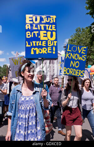 Forty thousand people took part in The March for Europe in London. on 2 July 2016.  Following the results of the Brexit Referend Stock Photo