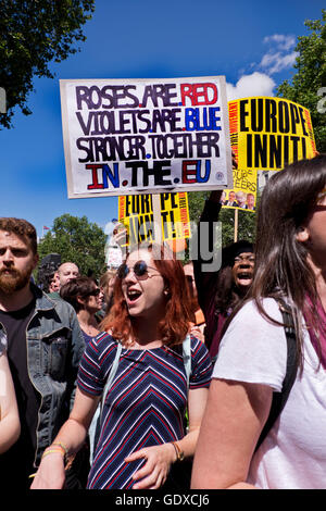 Forty thousand people took part in The March for Europe in London. on 2 July 2016.  Following the results of the Brexit Referend Stock Photo