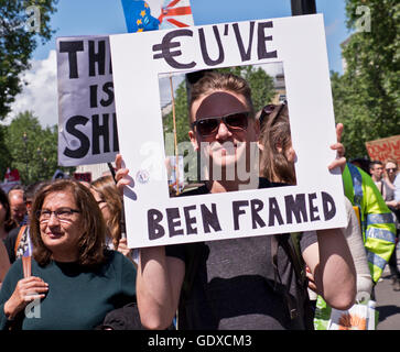 Forty thousand people took part in The March for Europe in London. on 2 July 2016.  Following the results of the Brexit Referend Stock Photo