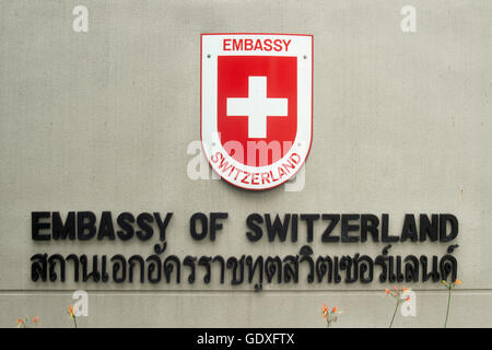 the swiss embassy at Pratunam in the city of Bangkok in Thailand in Southeastasia. Stock Photo