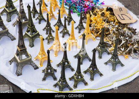 Miniature Eiffel Towers for sale in Paris, France, 2014 Stock Photo