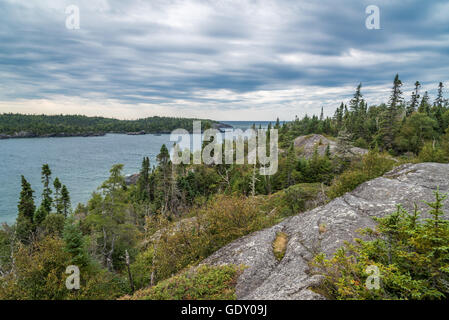 Highway along blue water of Superior Lake shore Stock Photo