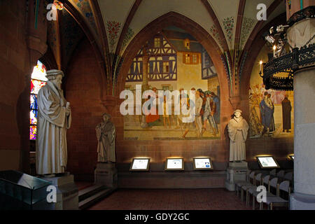 geography / travel, Germany, Baden-Wuerttemberg, Bretten, museum / museums, Melanchthon House, interior view, Memorial Hall with statues of reformers, mural painting, Additional-Rights-Clearance-Info-Not-Available Stock Photo