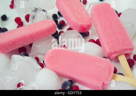 Ice creams with fruit and ice on white background Stock Photo