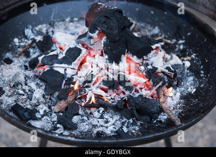 Burning charcoal fire Stock Photo