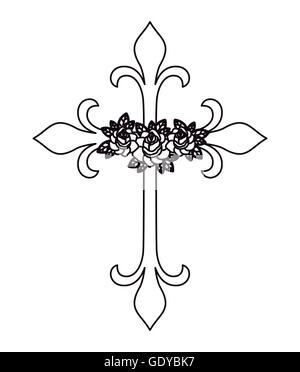 cross and flower tattoo isolated icon design Stock Vector Image & Art ...