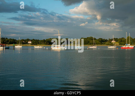 Yachts anchored on the River Hamble, Hampshire Stock Photo