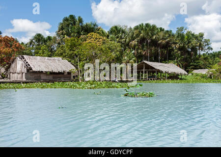 Warao-Indian houses straw huts in an indigenous village, Orinoco Delta, Venezuela Stock Photo