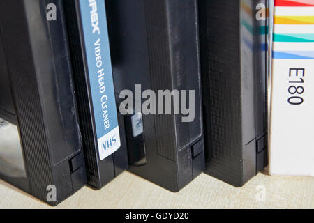 VHS blank cassette tapes and head cleaner tape Stock Photo