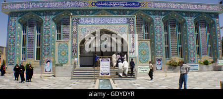 It is the shrine of Khawaja Abasalt one of the owners of Imam Ali ibn Musa Alreza, its  in the form of a ribbed dome surrounded by green gardens and very beautiful trees. Stock Photo