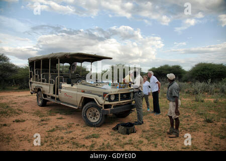 Game Drive Stop for Sundowners at Okonjima Reserve in Namibia Stock Photo