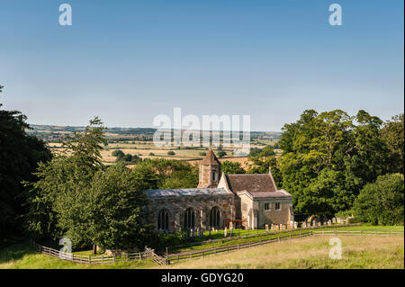 Rockingham Castle, Corby, Northamptonshire, UK. St Leonard's Church seen from the castle Stock Photo