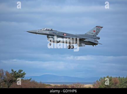 Turkish Air Force General Dynamics F16 Single seat fighter Jet Serial Reg 07-1002 Joint RAF Lossiemouth Exercise.  SCO 10,778. Stock Photo