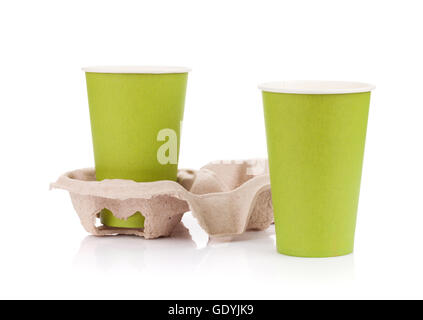 Two paper cups with takeaway drinks. Isolated on white background Stock Photo