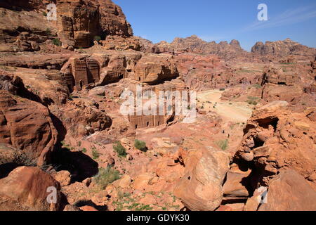 General view of Petra with the Street of facades in the background, Petra, Jordan Stock Photo