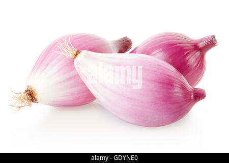Red onions group, Tropea type on white, clipping path Stock Photo