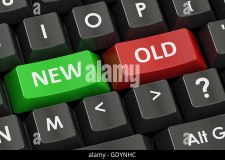 New and Old concept on the black keyboard, 3D rendering Stock Photo