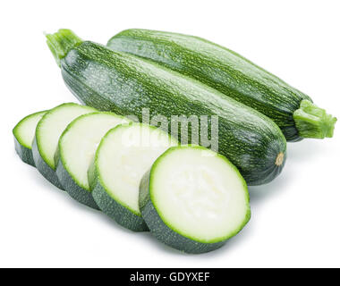 Zucchini with slices on a white background. Stock Photo
