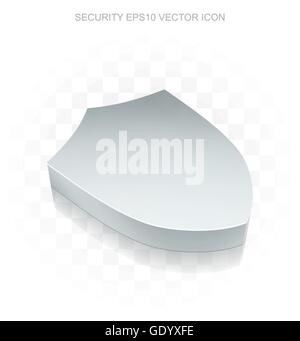 Protection icon: Flat metallic 3d Shield, transparent shadow on light background, EPS 10 vector illustration. Stock Vector
