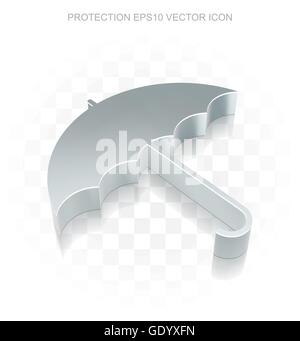 Protection icon: Flat metallic 3d Umbrella, transparent shadow, EPS 10 vector. Stock Vector