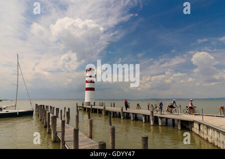 Podersdorf am See: Harbour with Lighthouse at Lake Neusiedl, Austria, Burgenland, Neusiedler See Stock Photo