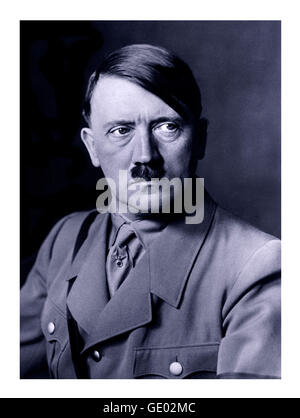 ADOLF HITLER 1930's formal Heinrich Hoffmann B&W studio portrait of Adolf Hitler in uniform from which a renowned Nazi propaganda oil painting portrait was made Stock Photo