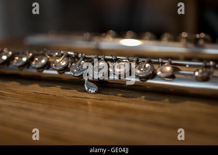 Silver flute very close Stock Photo