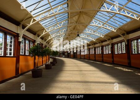 Wooden concourse leading down from Wemyss Bay train station to the ferry terminal connection in Ayrshire, Scotland, UK Stock Photo