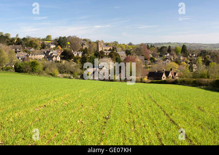 View over Cotswold village, Blockley, Cotswolds, Gloucestershire, England, United Kingdom, Europe Stock Photo