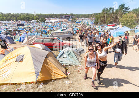Happy people on the 21th Woodstock Festival Poland (Przystanek Woodstock). Stock Photo