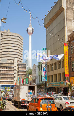 Daily routine on busy shopping street in Little India district of Kuala Lumpur. Stock Photo