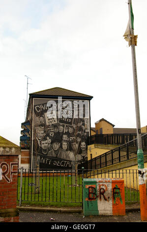 The people's gallery of murals consists of a series of pictures painted on walls depicting feelings about conflict and injustice Stock Photo