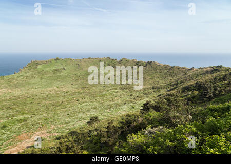 View of volcanic crater at the Seongsan Ilchulbong Peak on Jeju Island in South Korea. Stock Photo