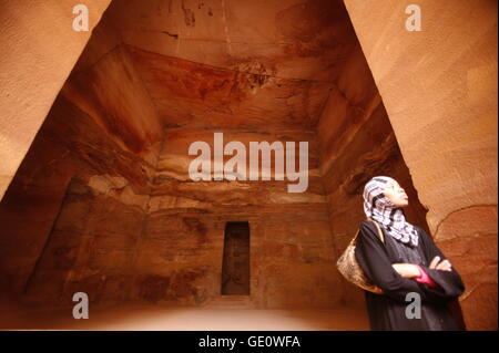 The inaside of the Al Khazneh Treasury in the Temple city of Petra in Jordan in the middle east. Stock Photo