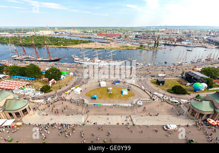 Aerial view of Chrobry Embankment during Tall Ships Regatta 2015 Final in Szczecin. Stock Photo