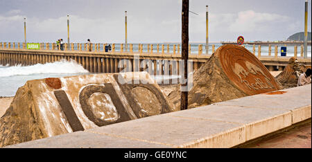 DURBAN, SOUTH AFRICA - AUGUST 17, 2015: Sand Sculptures near the pier at North Beach Stock Photo