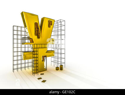 Building the yen / 3D render of yen symbol and construction frames Stock Photo
