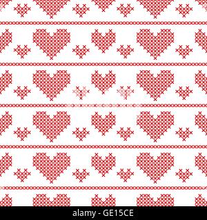 Seamless pattern with cross-stitch hearts Stock Vector