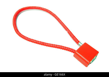 A red bendy lock on a white background. Stock Photo