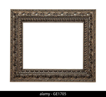 Black Ornate Picture Frame Isolated on White Background. Stock Photo
