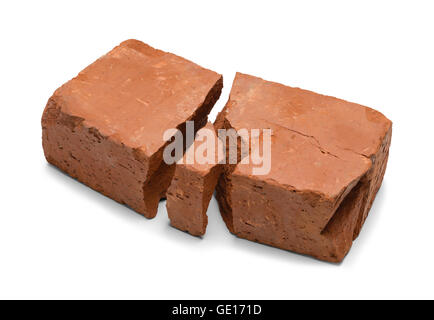 Old Broken Red Brick Isolated on White Background. Stock Photo