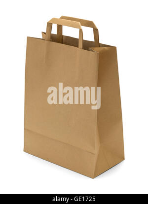 Brown Paper Bad with Handles Isolated on White Background. Stock Photo
