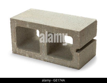 Single Gray Concrete Cinder Block Isolated on White Background. Stock Photo