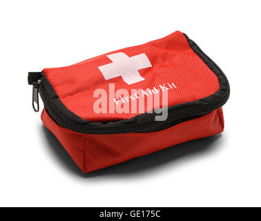 Red First Aid Kit Bag Isolated on White Background. Stock Photo