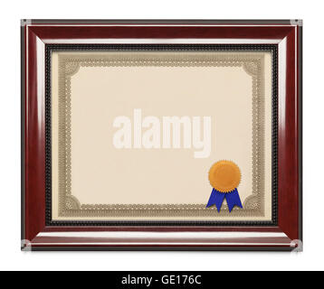 Framed Diploma with Seal and Ribbon Isolated on White Background. Stock Photo